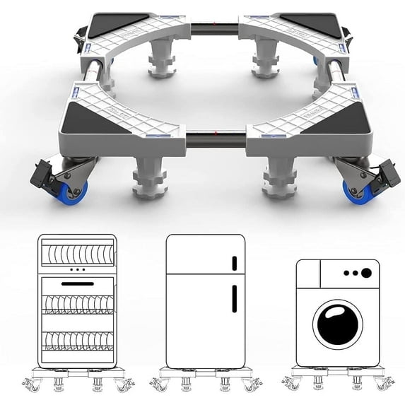 Adjustable Mini Fridge & Washing Machine Stand, Black 770 lbs UOM Max Weight Stainless Steel 27.6 in x 27.6 in x 4.7 inches Adjustable Dolly
