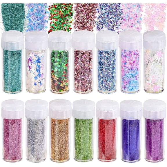 SEISSO Holographic Chunky Glitter Shakers,14 Colors DIY Sparkle Glitter Sequins Craft Glitter for Resin, Slime, Nail, Tumbler, Jewelry Making 0.35oz/ Each