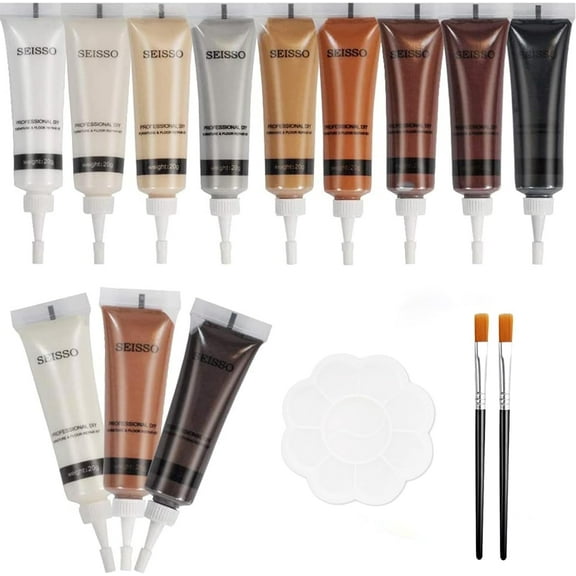 SEISSO Furniture Repair Kit - 12 Pcs Touch Up Wood Filler Set with 12 Colors, Tools for Scratches, Stains, Scorch on Wooden Floors, Doors, Tables