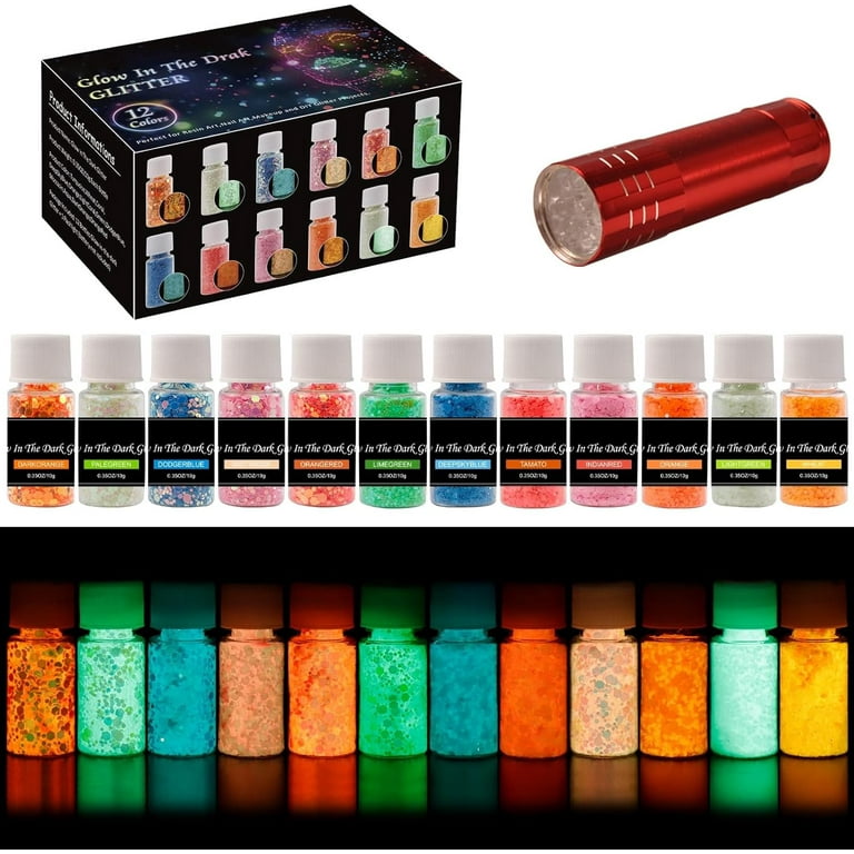  Glow in The Dark Glitter, 12 Colors Chunky Glitter for  Tumblers, High Luminous Holographic Glitter for Resin Crafts Epoxy Slime,  Cosmetic Grade Nail Glitter Set for Face Body Skin : Arts