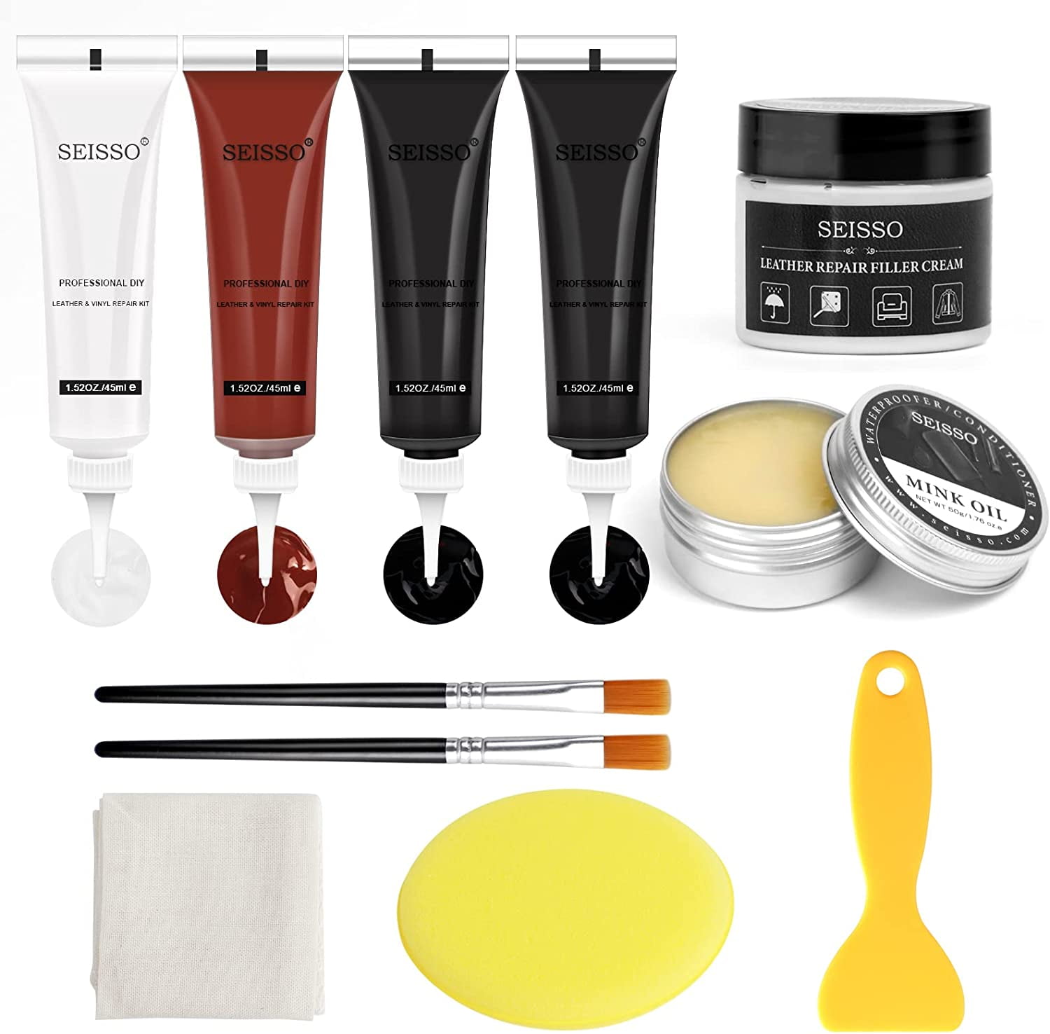 SEISSO Leather and Vinyl Repair Kit for Furniture, Leather Dye with Mink  Oil, Leather Repair Filler Cream,Leather Furniture, Couch, Car Seats, Sofa,  Jacket Restoring Touch up 
