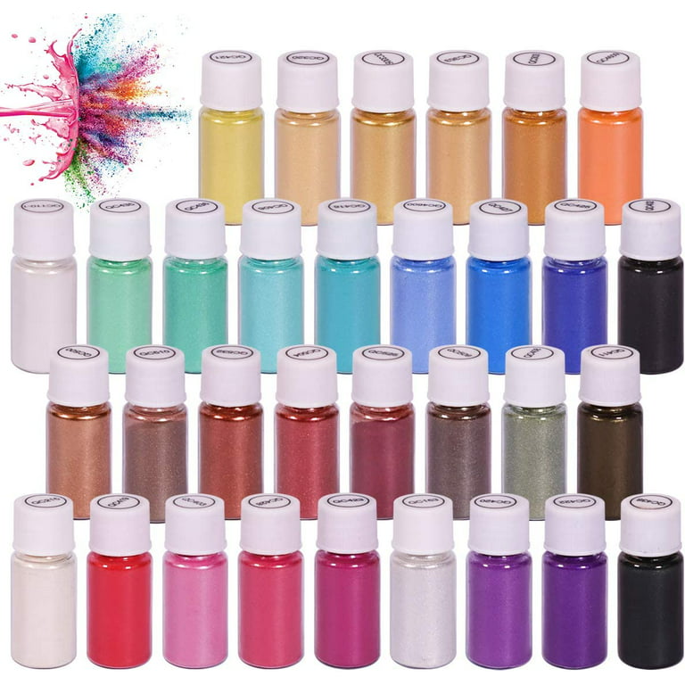Mica Powder Coloring Pigments - 24 Jars Mica Powder Set - Lip Gloss Pigment  