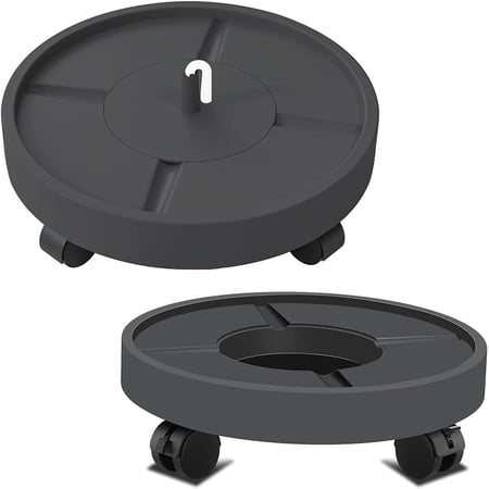 Plant Caddy with Wheels, Rolling Plant Stand Base for Garden Pot Display,Self-Watering Design, Black, 4 Wheels, 11 inch Diameter,2-Pack