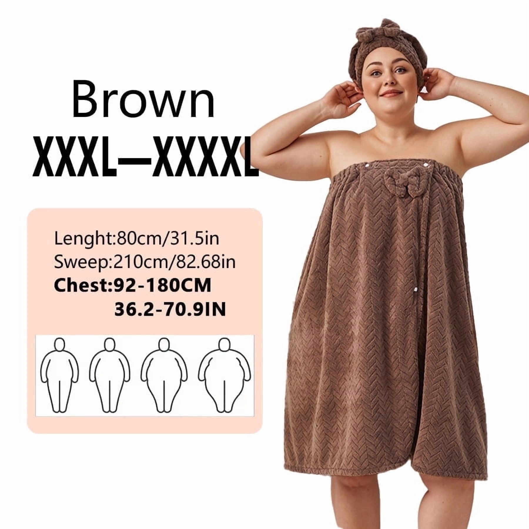 SEISSO Plus Size Absorbent Bath Wrap Skirt with Hair Drying Towel Set, Soft Coral Fleece Shower Wrap with Adjustable Closure, Quick Dry Bath Towel Dress for Bathroom  Spa, Coffee Color