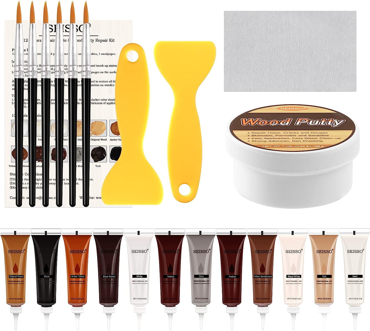 SEISSO Wood Furniture Repair Kit Wood Putty Wood Filler, 12 Colors