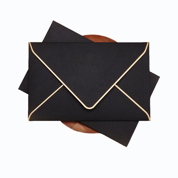 SEIWEI 10PCS Envelope with V Flap Gold Foil Border Card Envelopes for Invitation (Black)