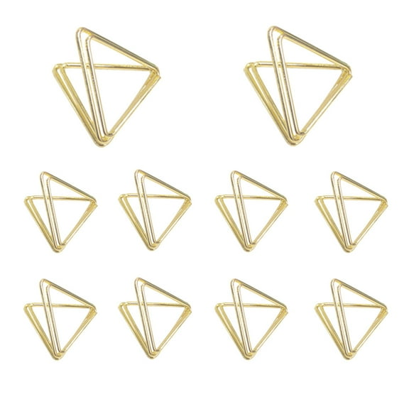 SEIWEI 10PCS Triangle Metal Photo Card Holder Clip Metal Menu Memo Sign Clip Holder (Gold)