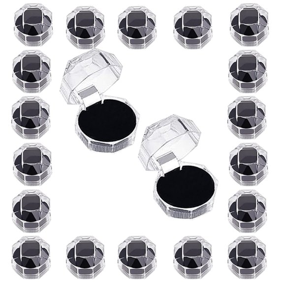 SEIWEI 20PCS Mini Acrylic Clear Octagonal Ring Boxes Ring Box Holder Jewelry Storage Boxes (Black)
