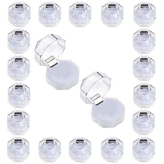 SEIWEI 20PCS Mini Acrylic Clear Octagonal Ring Boxes Ring Box Holder Jewelry Storage Boxes (White)