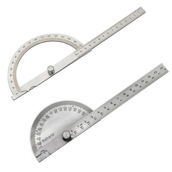 SEIWEI 2PCS Stainless Steels 0-180 Degrees Protractor with Ruler Durable Metal Ruler Angle Finder Tool for Carpenters Architects Painters (Solid+Hollow)