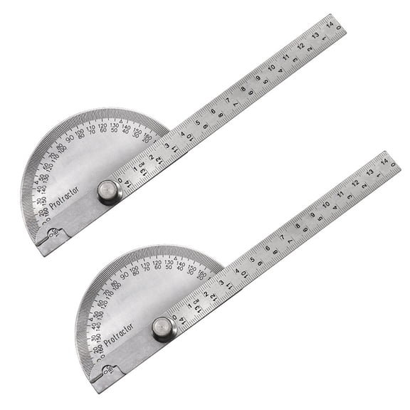 SEIWEI 2PCS Stainless Steels 0-180 Degrees Protractor with Ruler Durable Metal Ruler Angle Finder Tool for Carpenters Architects Painters (Solid)
