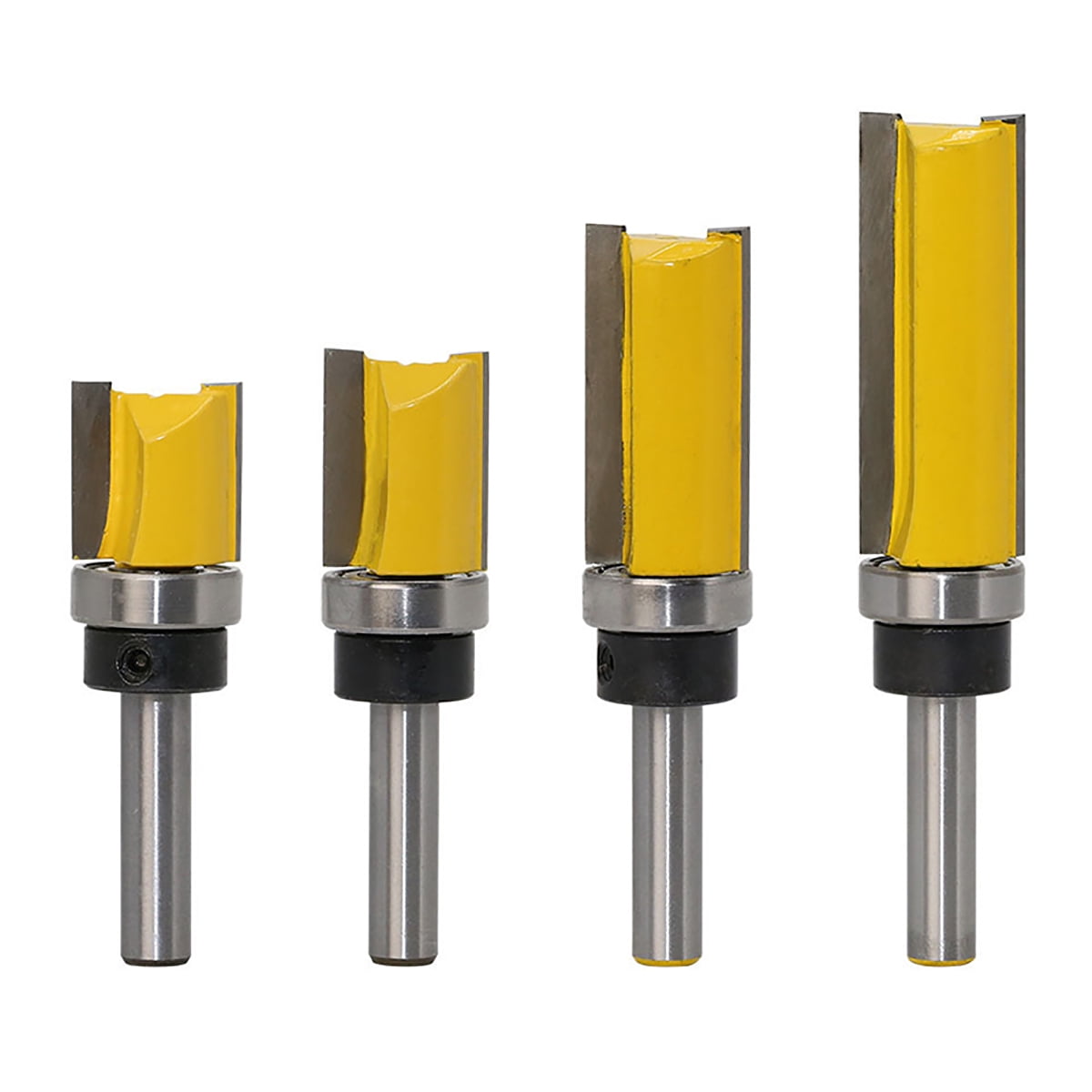 SEIWEI 4Pcs Template Pattern Trim Router Bit Set 8mm Shank Woodworking Milling Tool Yellow ( 4 Size)