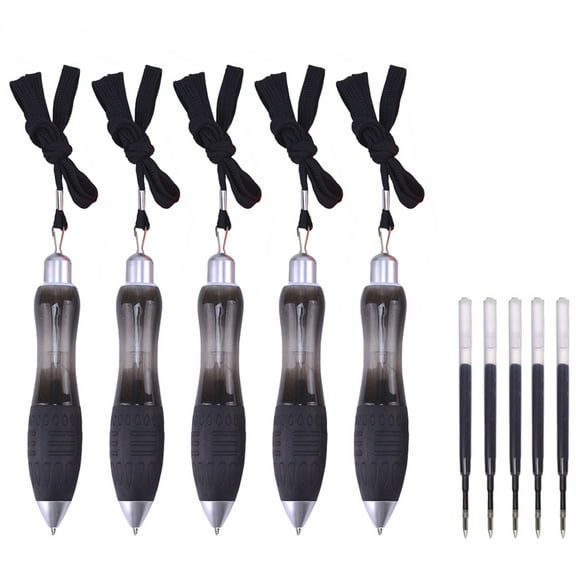 SEIWEI 5 Set Wide Body Ballpoint Pens Heavy Weighted Fat Pens with Extra Black Ink Refills and Lanyard (Black)