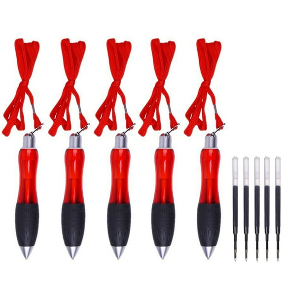 SEIWEI 5 Set Wide Body Ballpoint Pens Heavy Weighted Fat Pens with Extra Black Ink Refills and Lanyard (Red)
