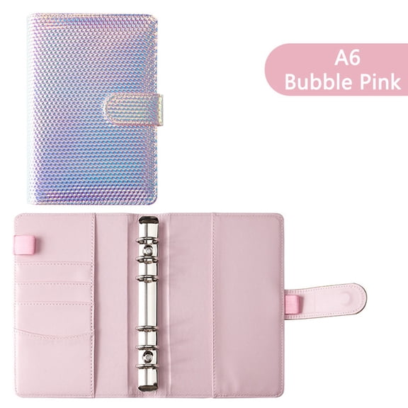 SEIWEI A6 Notebook Binder Cover PU Leather Notebook Binder Metal Loose Leaf Binder Shell (Bubble Pink)