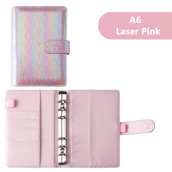 SEIWEI A6 Notebook Binder Cover PU Leather Notebook Binder Metal Loose Leaf Binder Shell (Laser Pink)