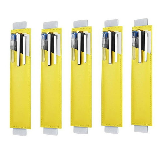 SEIWEI Adjustable Elastic Band Pen Holder for Notebook Pencil PU Leather Pens Pouch Pencil Holder (Yellow)