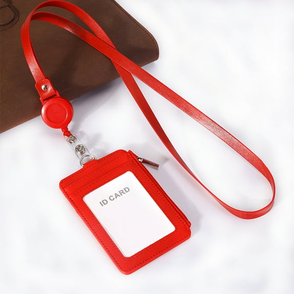SEIWEI Card Holder Badge Cover with Key Ring PU Lanyard Telescopic Buckle Lanyard Card Holder Wallet