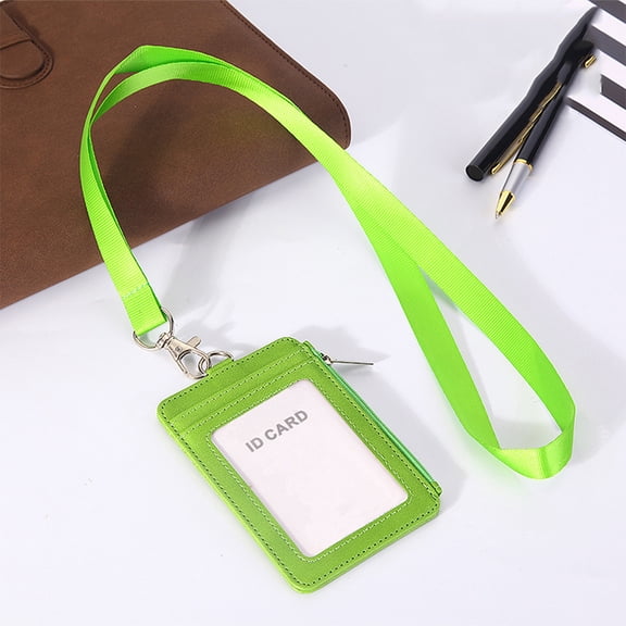 SEIWEI Leather Credit Card Holder Zippered Badge Holder for Storing ID Card Bank Cards Green (Mercerized Rope)