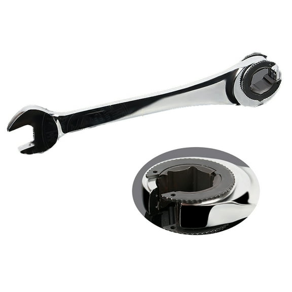 SEIWEI Ratchet Open End Flare Nut Wrench 14mm Chrome Vanadium Steel DIY Hand Tool for Home Garage Silver