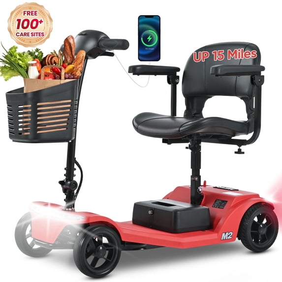 SEIZEEN 4 Wheels Mobility Scooter, Motorized Scooter for Adults Up to 330LBS, Electric Mobility Scooter with Baskets, Compact Mobile for Seniors, Red