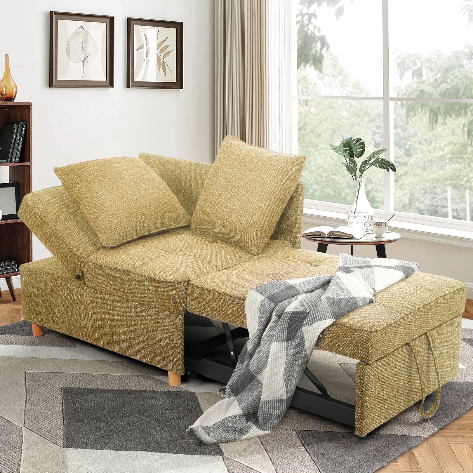 Funcid 4-in-1 Convertible Sleeper Chair Bed, Linen Sofa Bed for Small ...