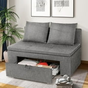 SEJOV 47.2"W Loveseat Sofa with Storage Drawer, 2 Seater Sofa for Living Room, Couch with 2 Pillows for Small Space, Dark Gray Linen