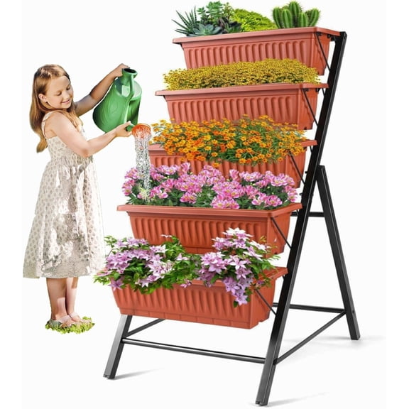 SEJOV 4FT Vertical Raised Garden Bed, 5 Tiers Planter Box with Drainage System for Herb Vegetables Flowers, Elevated Garden Bed Perfect for Patio Balcony Greenhouse Outdoor and Indoor Garden Planters