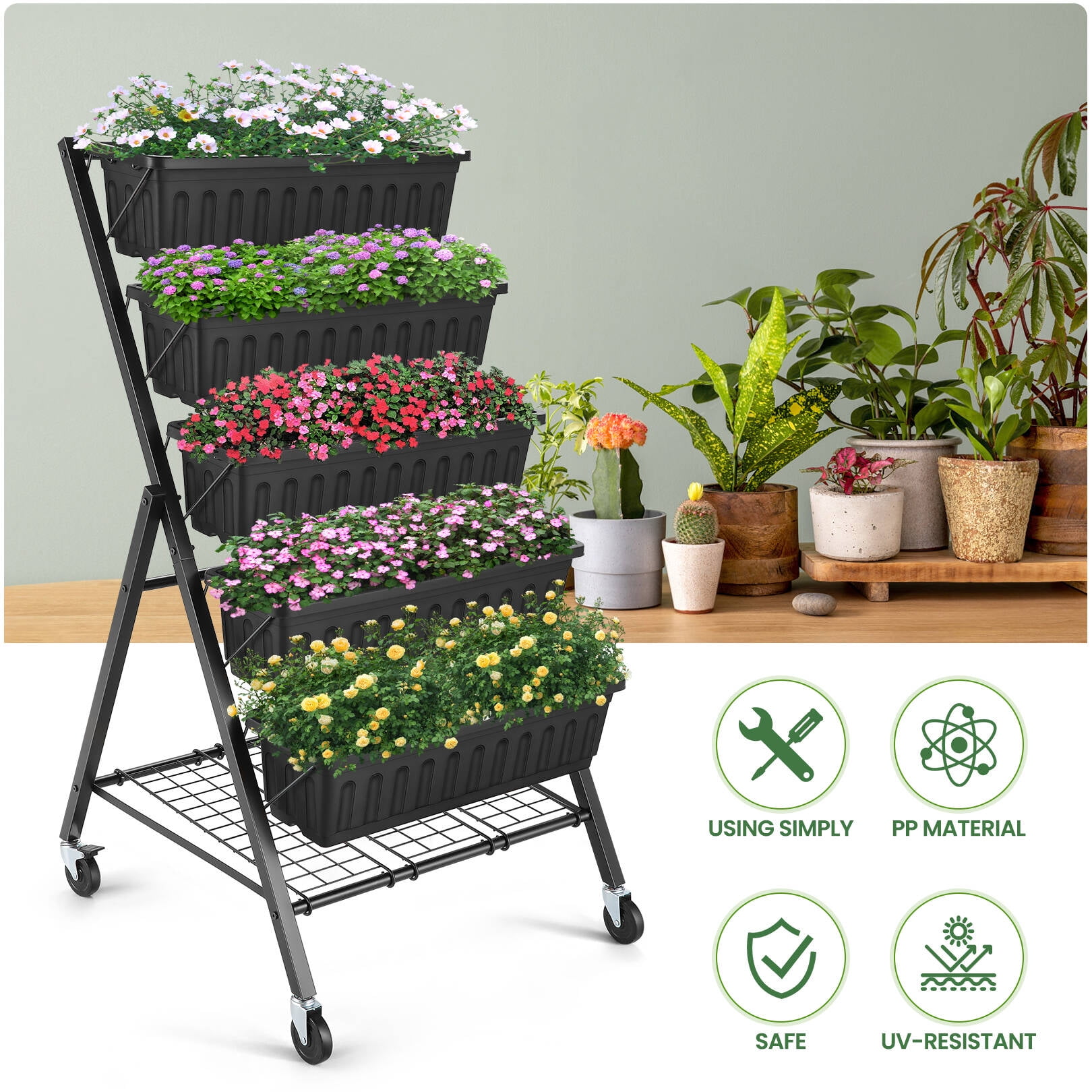 Sejov 5 Tier Vertical Raised Garden Bed With Lockable Caster Wheels