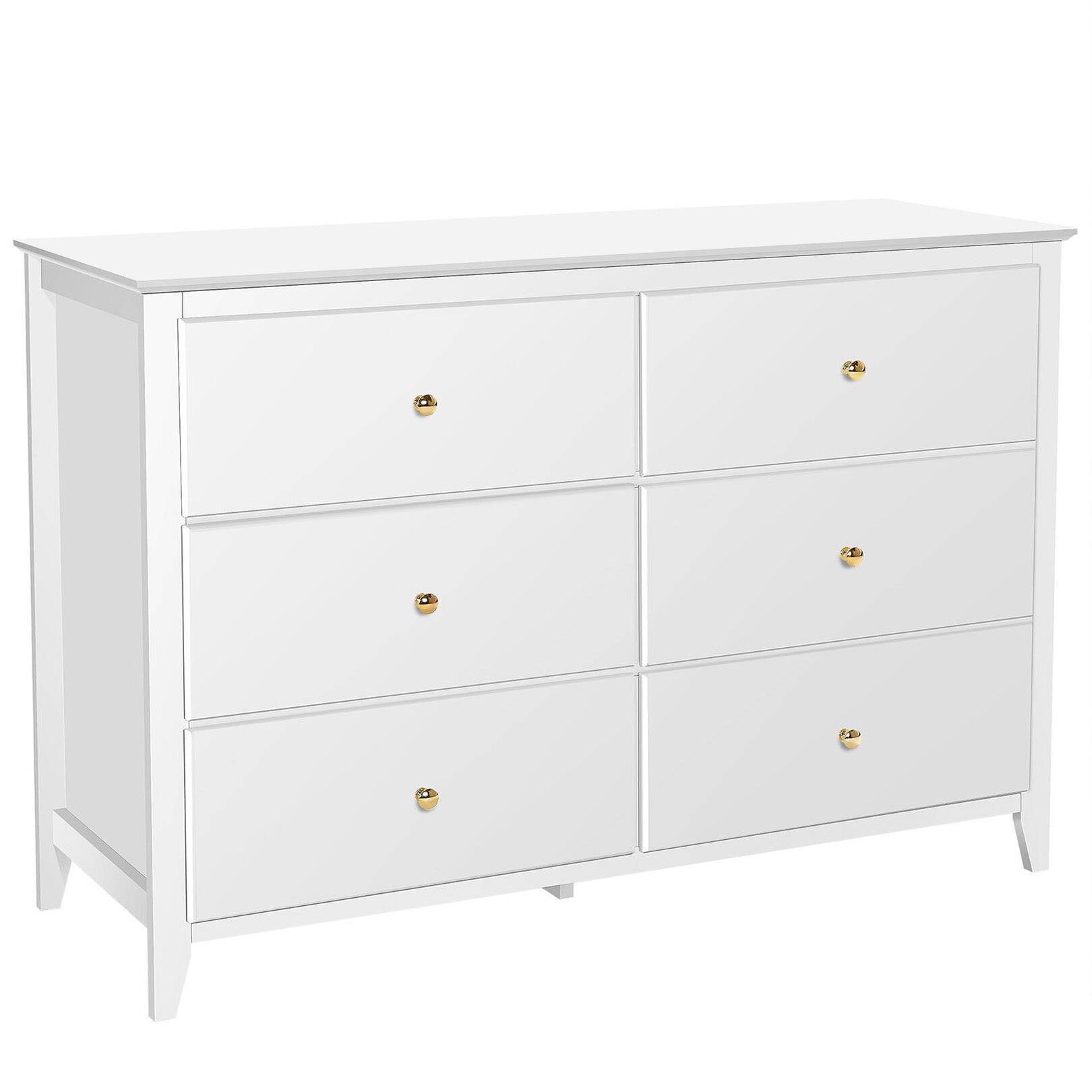 SEJOV 6 Drawer White Double Dresser for Bedroom, Modern Chest of