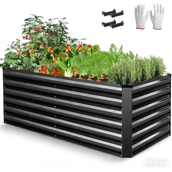 SEJOV 6x3x2ft Raised Garden Bed Kit, Galvanized Planter Raised Garden Boxes Outdoor, Deep Root Raised Planter w/Anti Cutting Strip, Large Metal Raised Garden Bed for Vegetables Flowers Herbs, Black