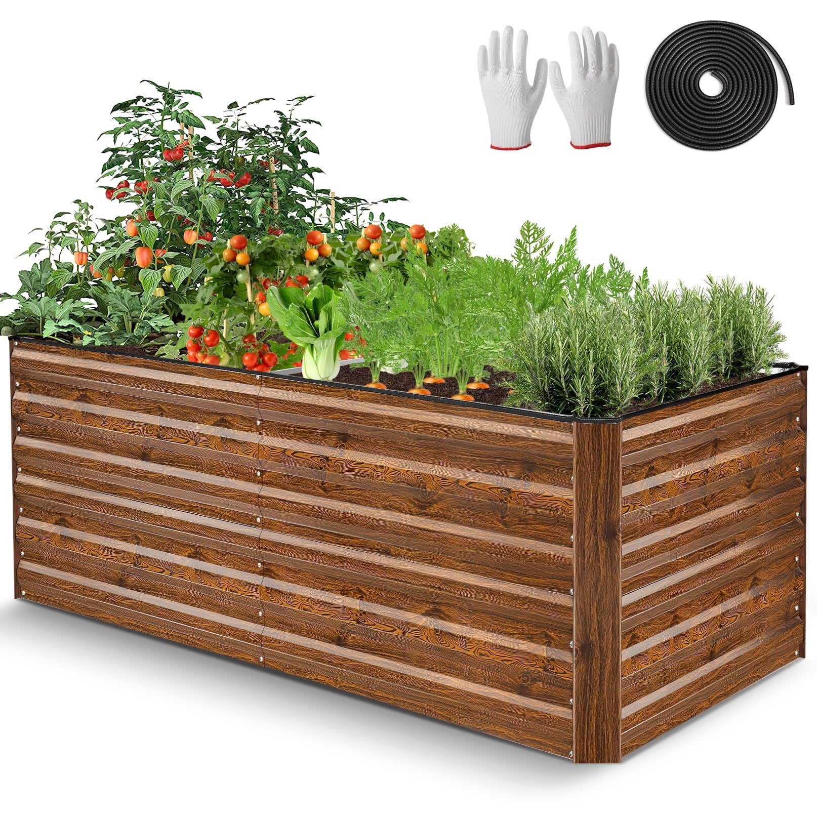 SEJOV 6x3x2ft Raised Garden Bed Kit, Galvanized Planter Raised Garden Boxes Outdoor, Deep Root Raised Planter w/Anti Cutting Strip, Large Metal Raised Garden Bed for Vegetables Flowers Herbs, Black