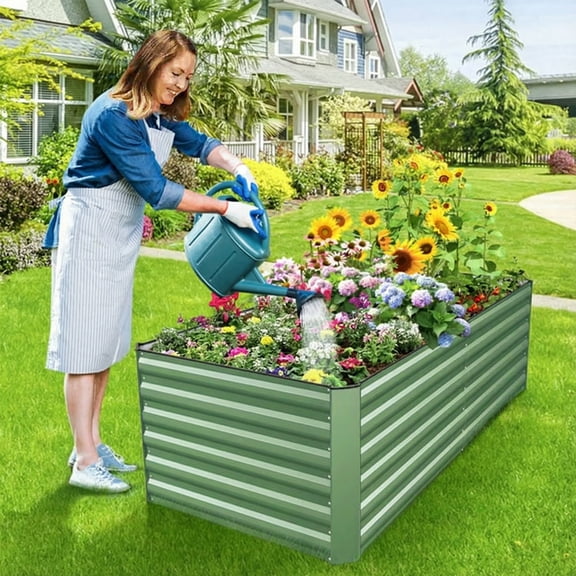 SEJOV 6x3x2ft Raised Garden Bed Kit, Galvanized Planter Raised Garden Boxes Outdoor, Deep Root Raised Planter w/Anti Cutting Strip, Large Metal Raised Garden Bed for Vegetables Flowers Herbs, Green