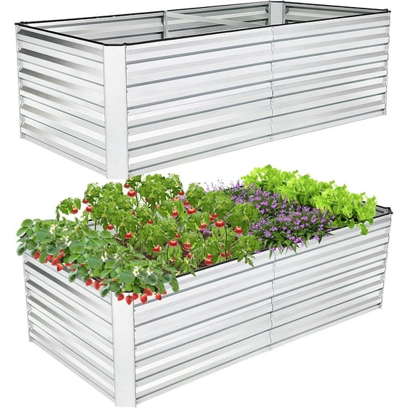 SEJOV 8x4x2FT Galvanized Raised Garden Bed Kit, Rectangular Raised Garden Planter Boxes, Metal Raised Flower Beds Outdoor with 478 Gallons Capacity, for Flowers Herbs Vegetable, Silver