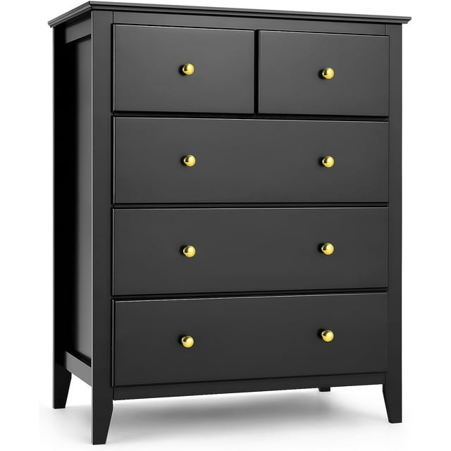 SEJOV Black Double Dresser with 5 Drawer, Modern Chest of Drawers for Bedroom, Nursery, Kids