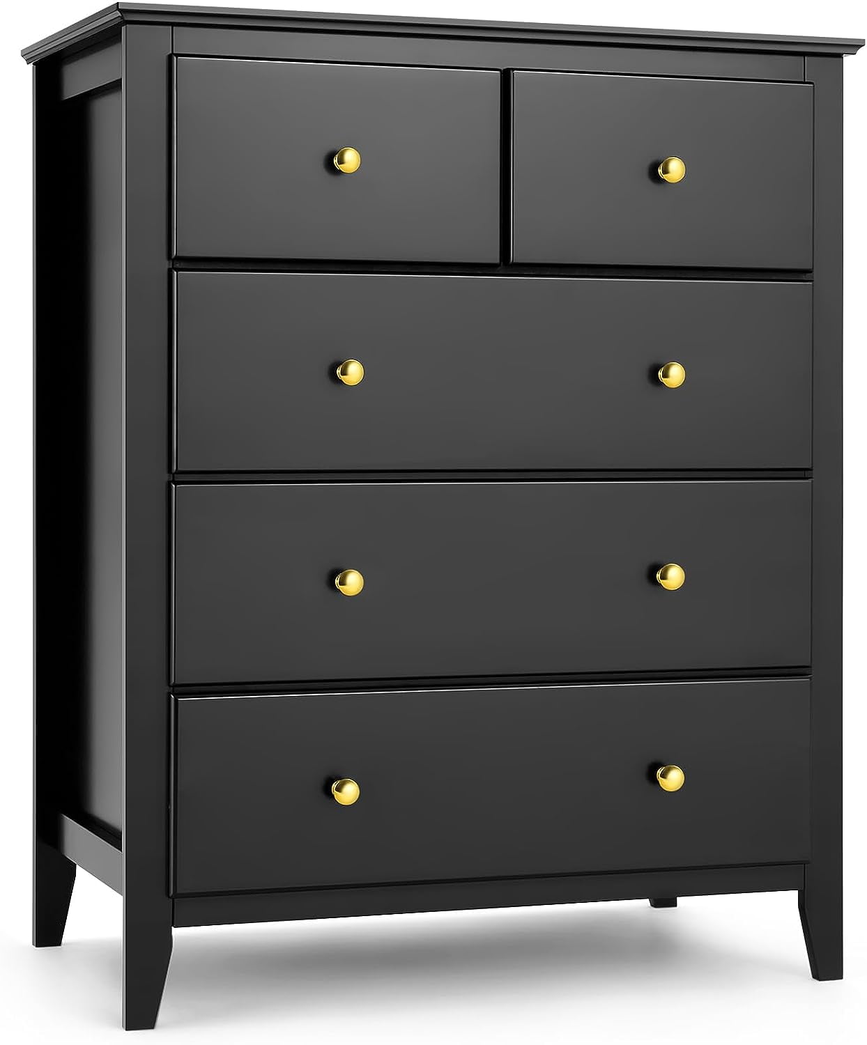 SEJOV Black Double Dresser with 5 Drawer, Modern Chest of Drawers for