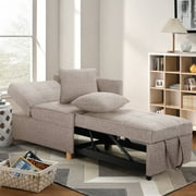 SEJOV Convertible Sofa Chair Bed, 4 in 1 Sleeper Chair with Pull Out Sofa Bed, Single Small Couch with 5 Adjustable Backrest for Home Living Room Guest Room Dorm - Linen Brown/R