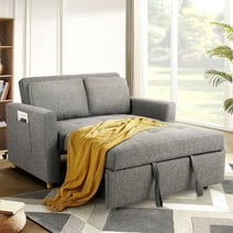 SEJOV Pull Out Sofa Bed 2 Seater Loveseats, Convertible Linen Sleeper Sofa Bed for Small Space with Adjsutable Backrest & Spring Support, Dark Gray