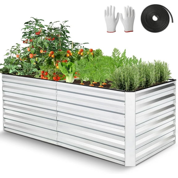 Raised Garden Bed Kit, Galvanized Planter Raised Garden Boxes Outdoor, Deep Root Raised Planter with Anti-Cutting Strip, Large Metal Raised Garden Bed for Vegetables, Flowers, Herbs