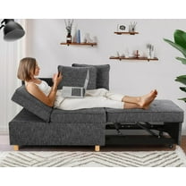 SEJOV Sofa Bed, 4-in-1 Convertible Sleeper Sofa, Pull Out Couch with 3 Seater, Sofa Chair with 5 Adjustable Backrests, 71’’ Linen Couch with 2 Pillow, Loveseat for Living Room, Black