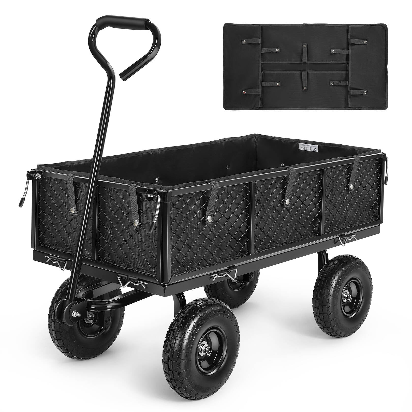 SEJOV Steel Garden Cart with Wagon Liner, 660 LBS Capacity, with Removable Mesh Sides to Convert