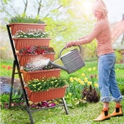 SEJOV Vertical Raised Garden Bed Planter Box,5 Tiers Vertical Garden Planter with Drainage System & 4 Hooks for Herb Vegetables Flowers, Brick Red