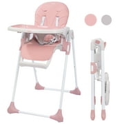 SEJOY High Chairs for Babies & Toddlers, Portable Folding Highchair with Adjustable Height, Removable Tray, Detachable Cushion, for Home Travel, Pink