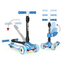 SEJOY Kids Kick Scooter with 3 Light Up Wheels, Toddler Foldable Toy Scooter with Adjustable Removable Seat, Blue