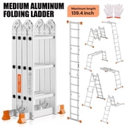 SEKAM 11.6Ft Multi-Purpose Folding Aluminum Ladder, 7-in-1 Adjustable Step Ladder & Extension Ladder, Heavy Duty 330 lbs Capacity 139.4" Max Length