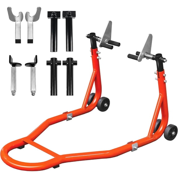 SEKAM 2-in-1 Motorcycle Stand, 1320 lbs Capacity Convertible Paddock Stand for Front and Rear Wheels, Universal Motorcycle Lift for Sport Bike Maintenance and Storage, Orange