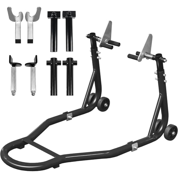 SEKAM 2-in-1 Motorcycle Stand, 1320 lbs Capacity Convertible Paddock Stand for Front and Rear Wheels, Universal Motorcycle Lift for Sport Bike Maintenance and Storage, Black
