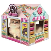 SEKAM Cardboard Cat House with Scratching Board, 2-in-1 Cat Scratcher House for Indoor Cats, Durable Cat Scratch Pad & Sleeping Bed with Catnip, Multi-Functional Pet Play House