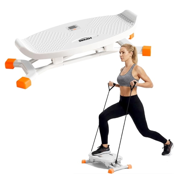 SEKAM Ski Machine Trainer with Resistance Bands, Indoor Balance Board Stepper, 300lb Capacity, White