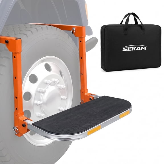 SEKAM Heavy Duty Folding Tire Step, Adjustable Wheel Step Platform with Reflective Strips for Truck SUV RV, Orange